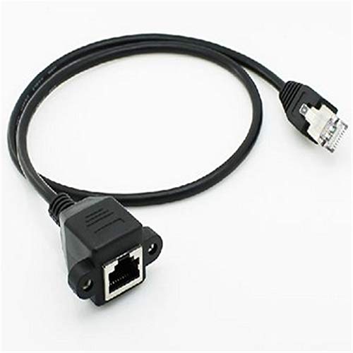 8-Pin RJ45 Plug Cable Male to Female 50CM Screw Panel Mount Ethernet LAN Network Shielded Cable Extension Patch Cord Coupler Connector CAT 5/5E/6 for Laptop PC ADSL Modem Router (Black) - Hatke