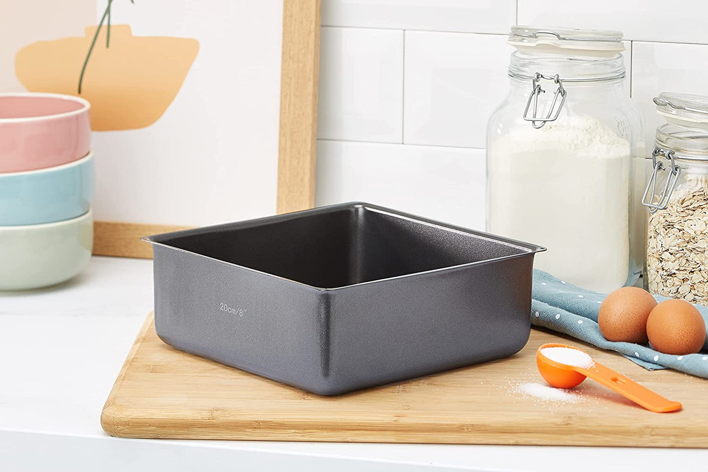 Masterclass Non-stick Deep Square Cake Tin With Loose Base, 20cm (8") - Hatke