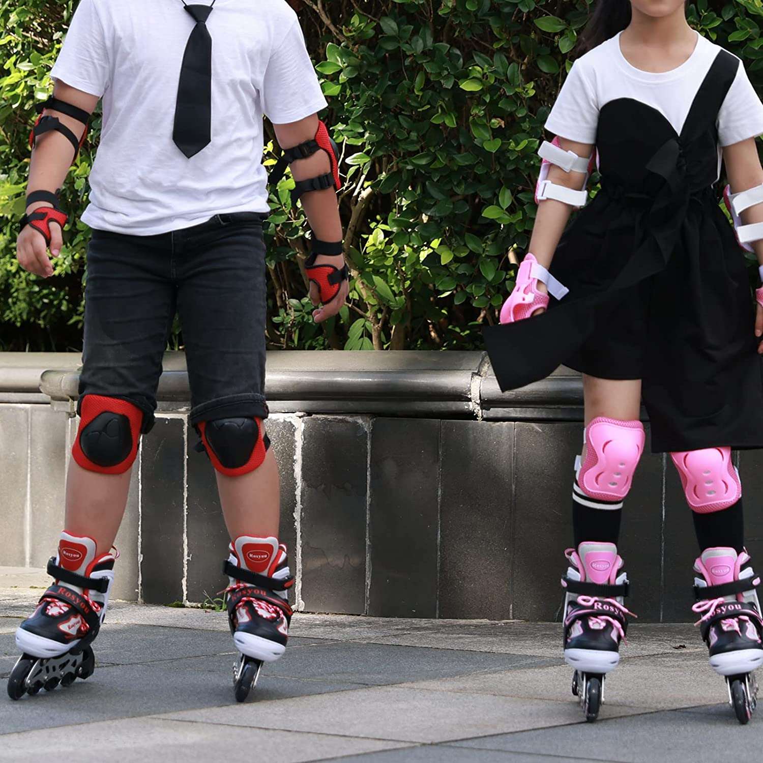 Adjustable Inline Skates Kids Rollerblades Roller Skates Size M for Ages 6 11 with Full Light Up Wheels With Fall Protection Pads b