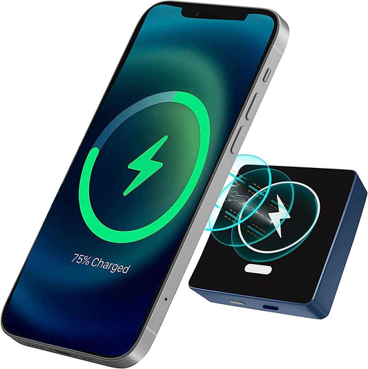 AmberVec Magnetic Wireless Charger, Portable 10,000 mAh Battery Pack Compatible with Magsafe -Blue - Hatke