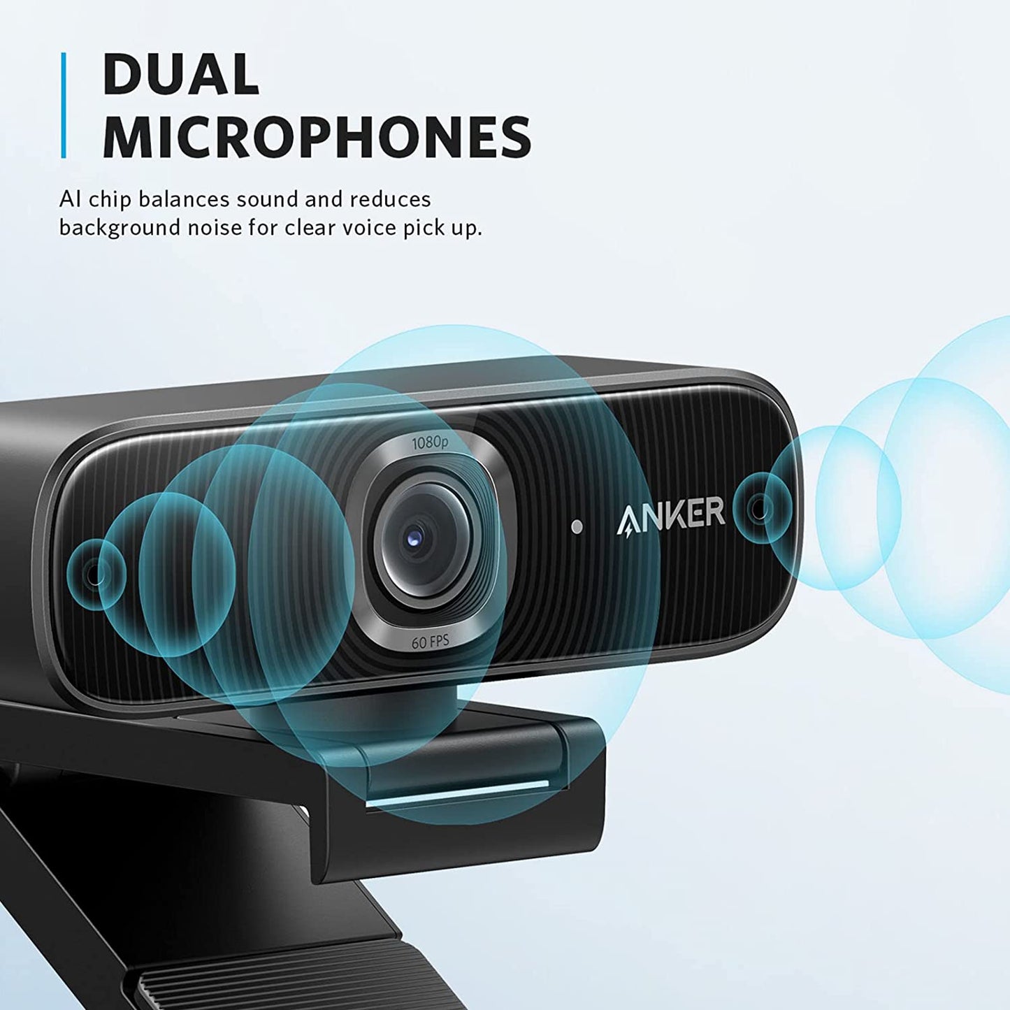Anker PowerConf C300 Smart Full HD Webcam, AI-Powered Framing & Autofocus, 1080p Webcam with Noise-Cancelling Microphones, Adjustable FoV, HDR, 60 FPS, Low-Light Correction, Zoom Certified - Hatke
