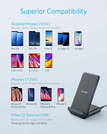 Anker PowerWave Evo Stand Wireless Charger with Quick Charge 3.0 Charger B2525 - Hatke