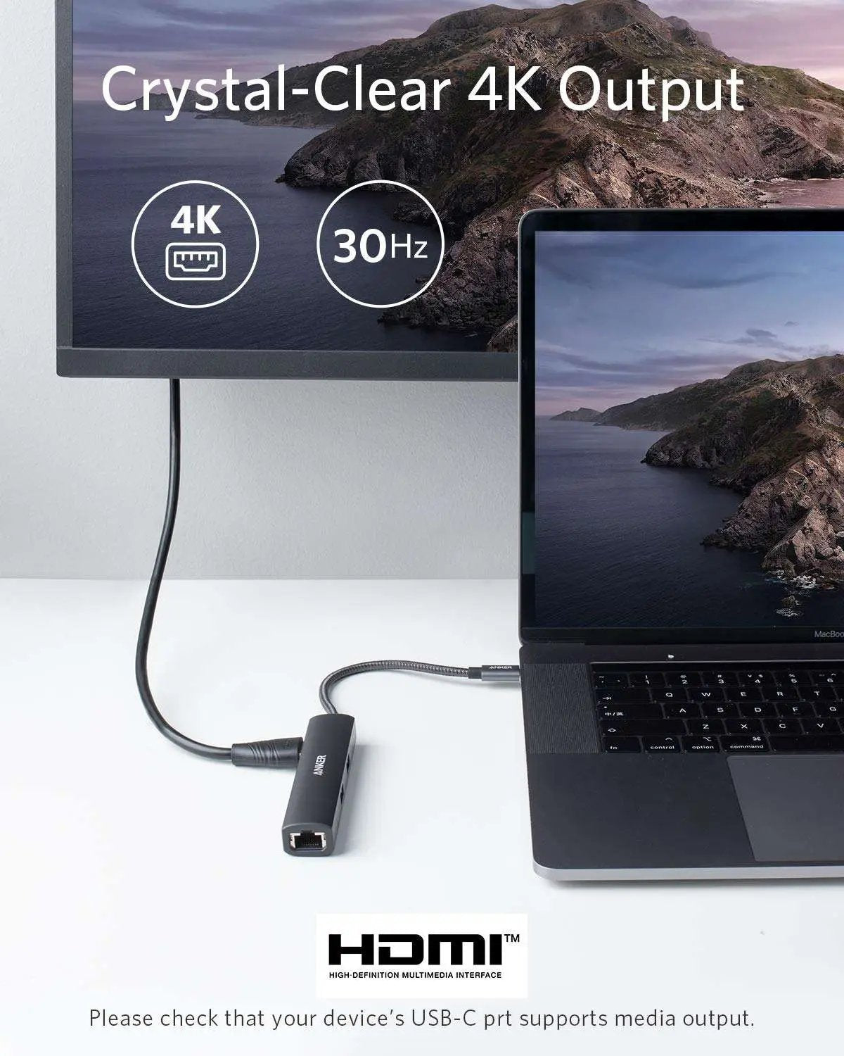 Anker USB C Hub Adapter, 5-in-1 USB C Adapter with 4K USB C to HDMI, Ethernet Port, 3 USB 3.0 Ports, for MacBook Pro, iPad Pro, XPS, Pixelbook, and More - A83380A1 - Hatke