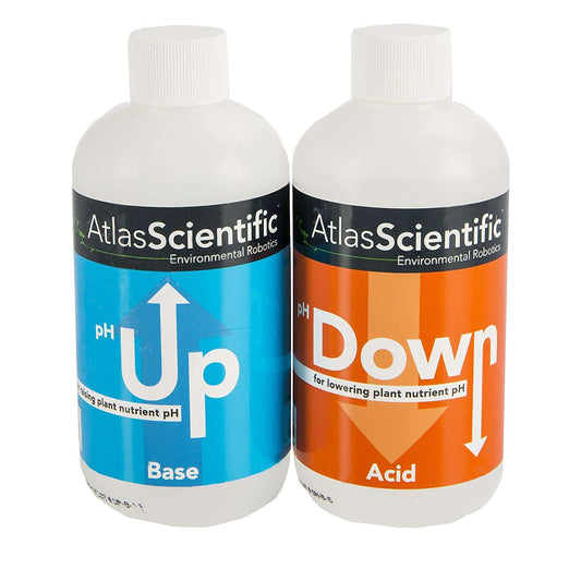 Atlas Scientific pH Up and pH Down Control Test Kit - Hydroponics Solution - pH Calibration Solution for Water Test, Aquaponics, Raising & Lowering Plant Nutrients - pH Test Indicator - 8oz/250ml - Hatke