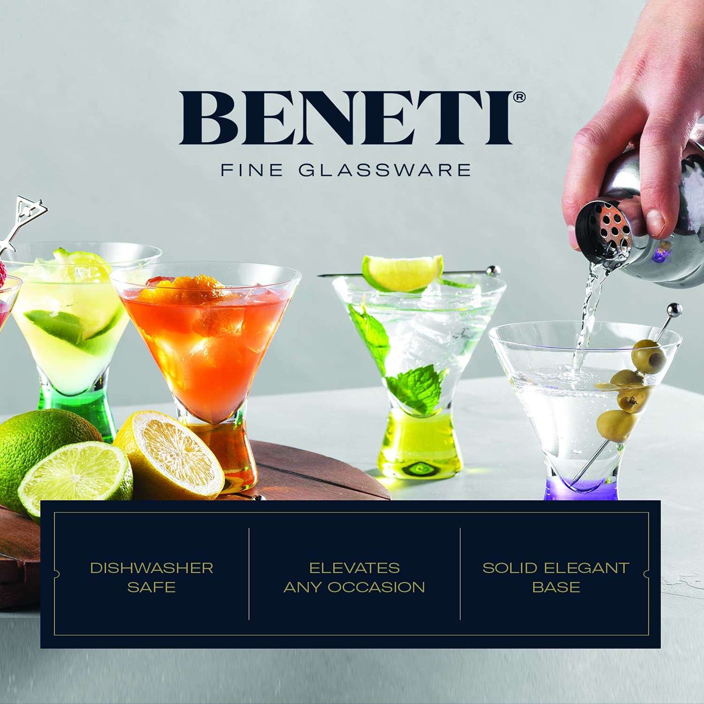 BENETI Premium European Made Cocktail Glasses 8-Ounces Martini Glasses with Attractive Colorful Base [6 PACK] Elegant Colored Glasses for Cocktails, Martini Party Glasses, Cosmopolitan Glasses for Manhattan, Brandy - Hatke