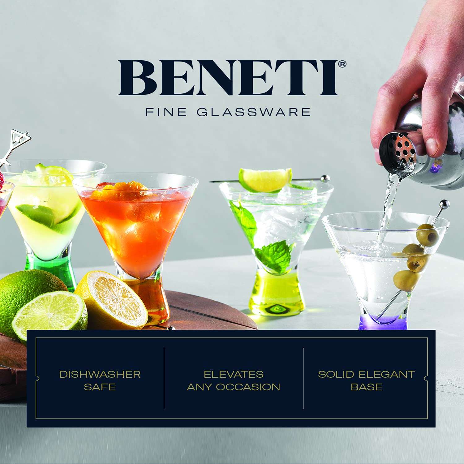 BENETI Premium European Made Cocktail Glasses 8-Ounces Martini Glasses with Attractive Colorful Base [6 PACK] Elegant Colored Glasses for Cocktails, Martini Party Glasses, Cosmopolitan Glasses for Manhattan, Brandy - Hatke