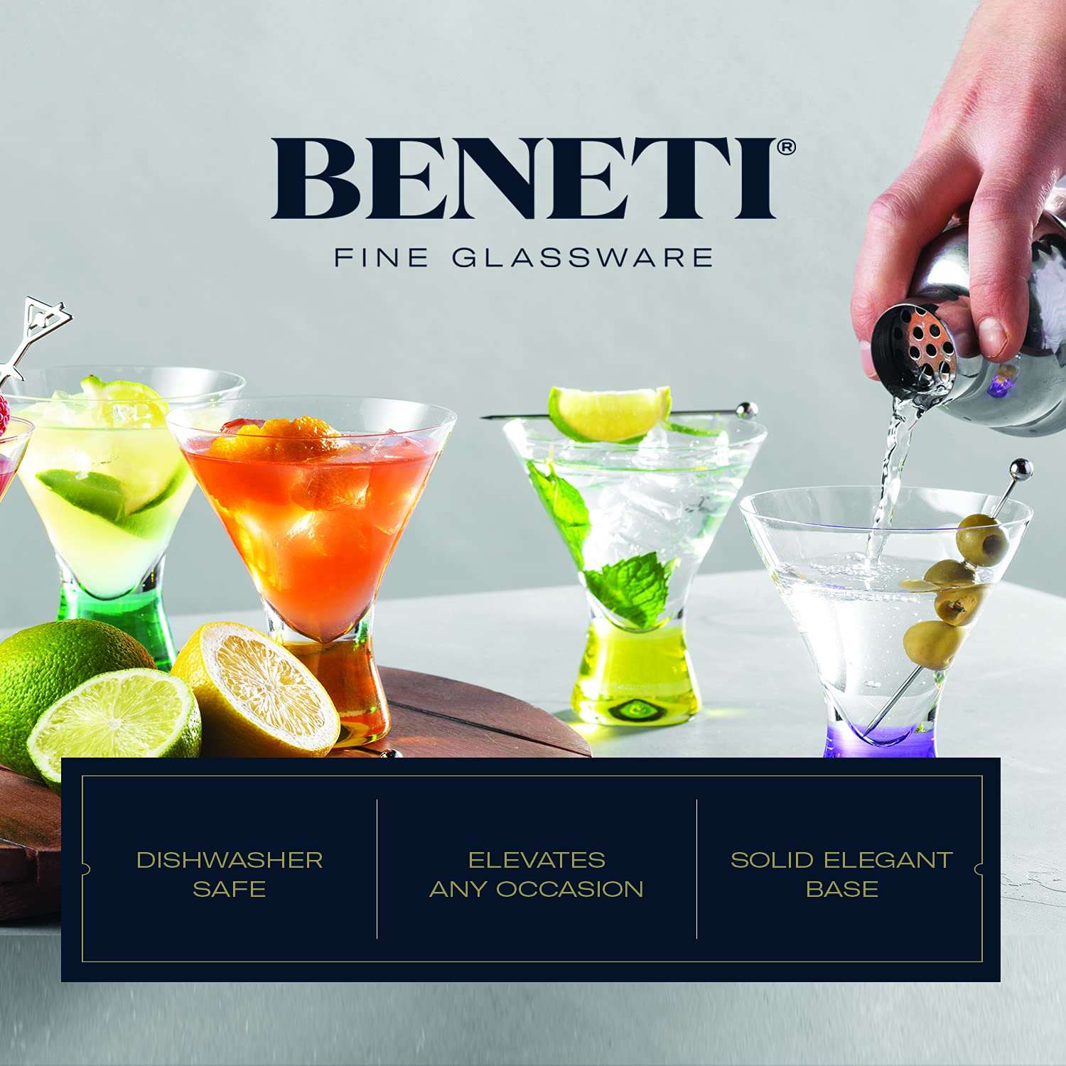 BENETI Premium European Made Cocktail Glasses 8-Ounces Martini