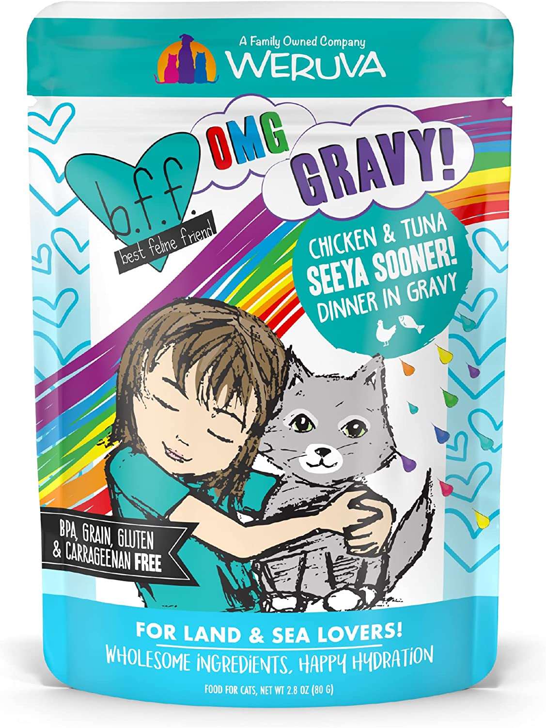B.F.F. Omg - Best Feline Friend Oh My Gravy!, Seeya Sooner! With Chicken & Tuna In Gravy Cat Food By Weruva, 2.8Oz Pouch (Pack Of 12) - Hatke