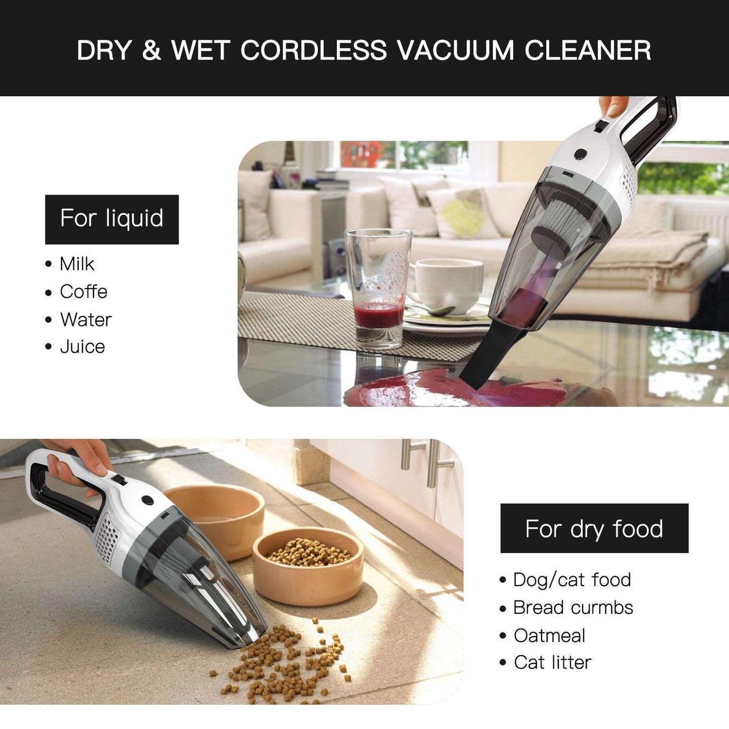 BOLWEO Handheld Cordless Vacuum Cleaner, DC 12V Portable Car Vacuum Cleaner for Car and Home with Strong Suction High Power, Small Dust Buster for Wet & Dry Use - Hatke