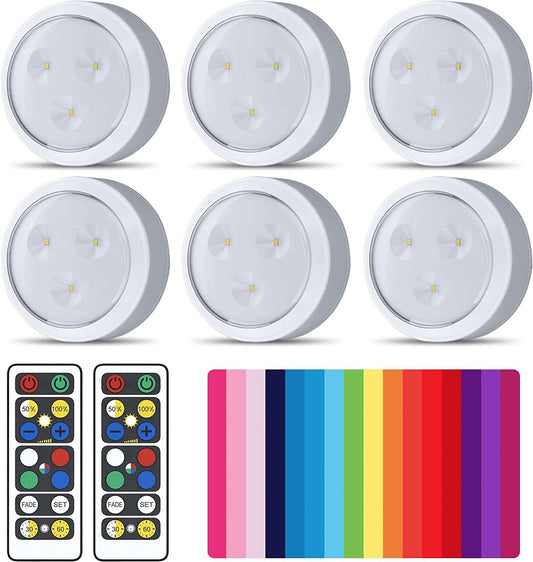 Brilliant Evolution Wireless Color Changing 6 Pack RGB LED Lights with 2 Remotes | LED Under Cabinet Lighting | Closet Light | Battery Powered Lights | LED Lights for Bedroom | Stick On Lights - Hatke