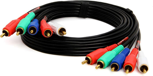 Cmple 5-RCA Male to 5RCA Male RGB Component Audio Video Cable for HDTV - Gold Plated RCA to RCA - 6 Feet, Black - Hatke