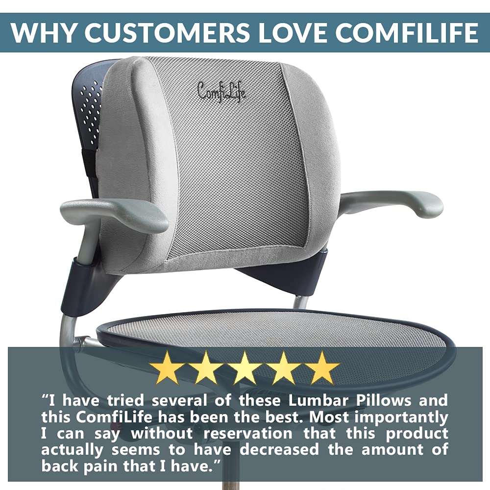 ComfiLife Lumbar Support Memory Foam Back Pillow with Adjustable Strap and Breathable 3D Mesh Office Chair and Car Seat Cushion - Hatke