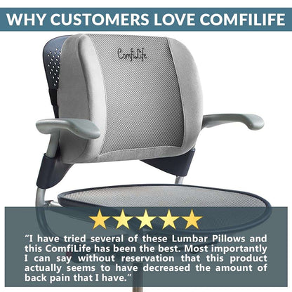 ComfiLife Lumbar Support Memory Foam Back Pillow with Adjustable Strap and Breathable 3D Mesh Office Chair and Car Seat Cushion - Hatke
