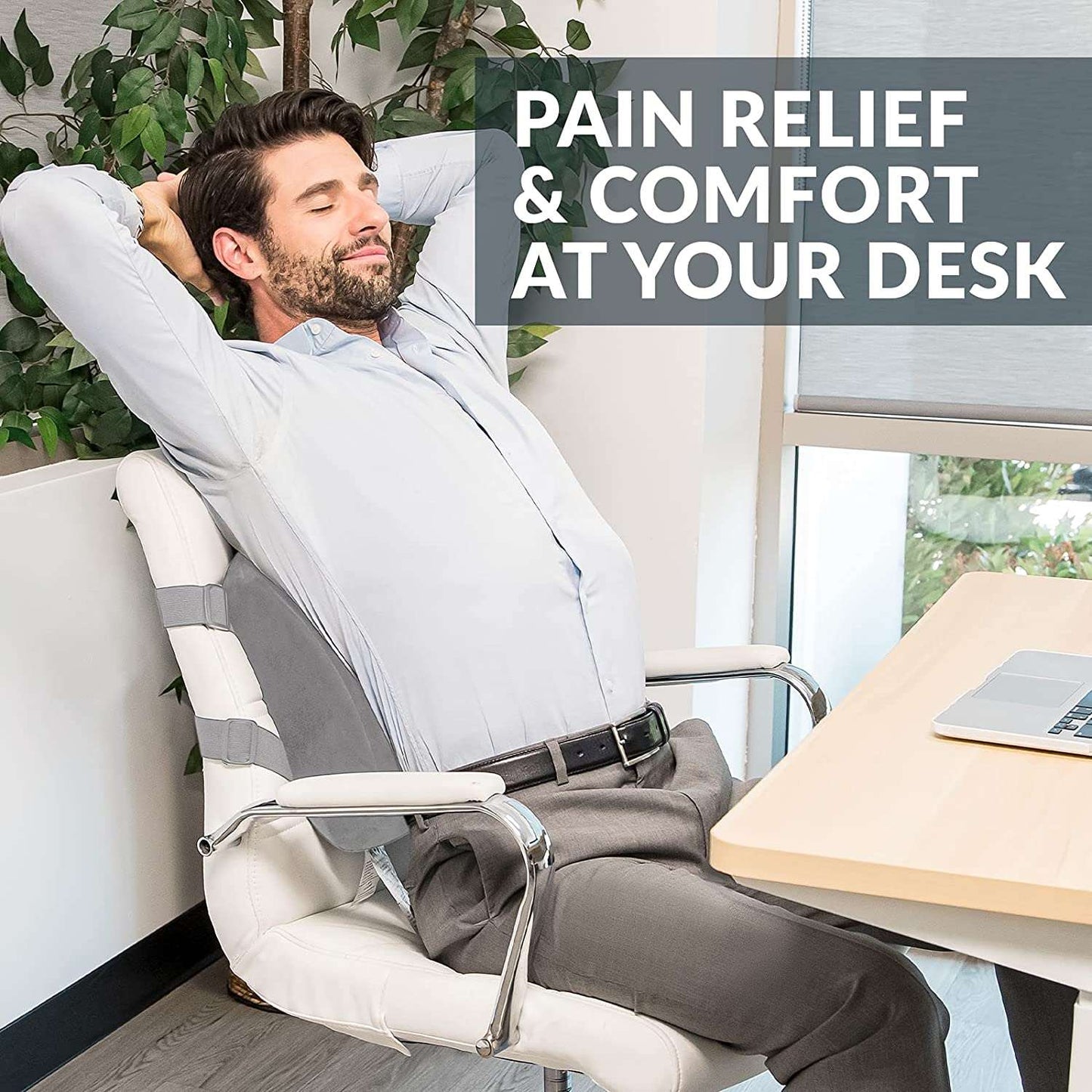 ComfiLife Lumbar Support Memory Foam Back Pillow with Adjustable Strap and Breathable 3D Mesh Office Chair and Car Seat Cushion - Hatke