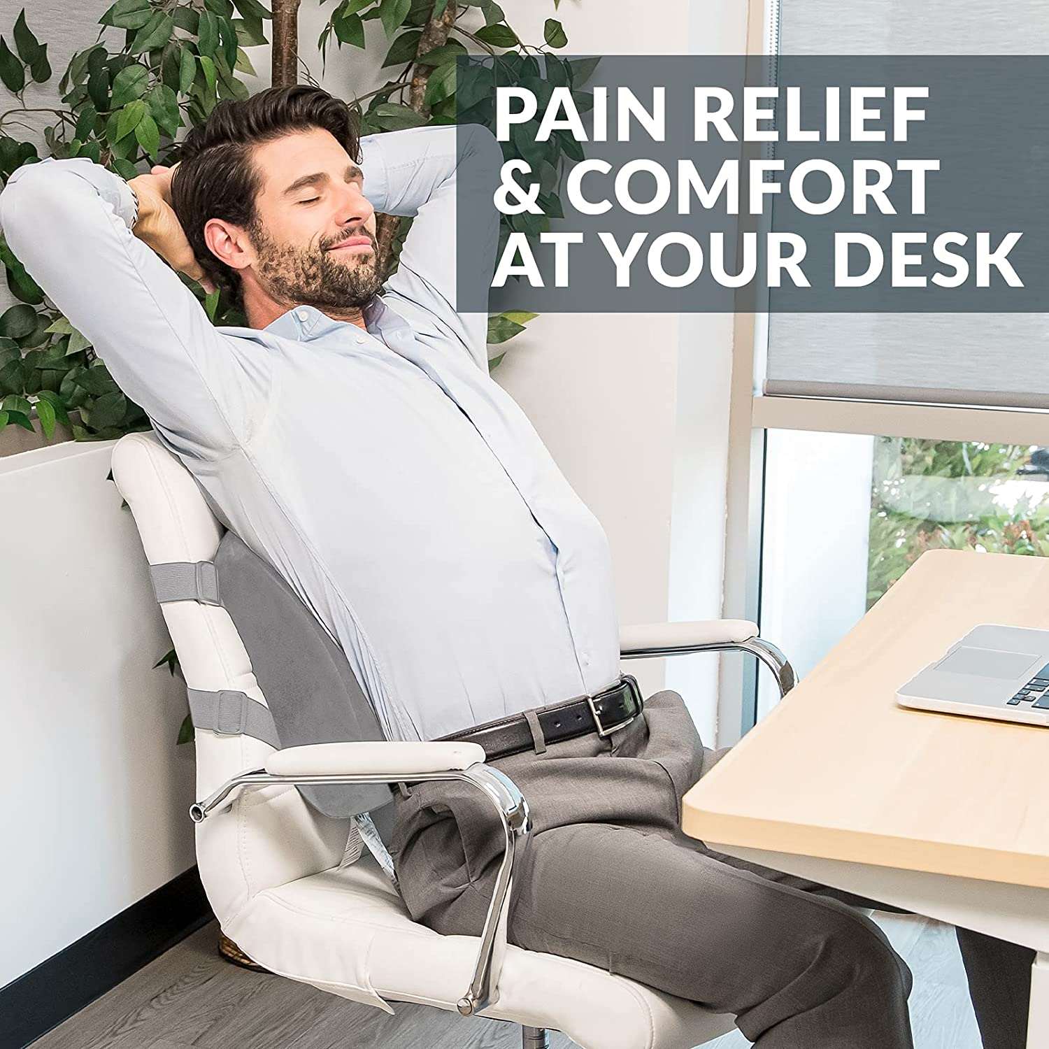 ComfiLife Lumbar Support Memory Foam Back Pillow with Adjustable Strap and Breathable 3D Mesh Office Chair and Car Seat Cushion - Hatke