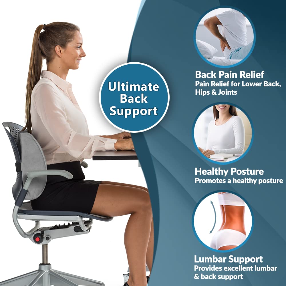 ComfiLife Lumbar Support Memory Foam Back Pillow with Adjustable Strap and Breathable 3D Mesh Office Chair and Car Seat Cushion - Hatke
