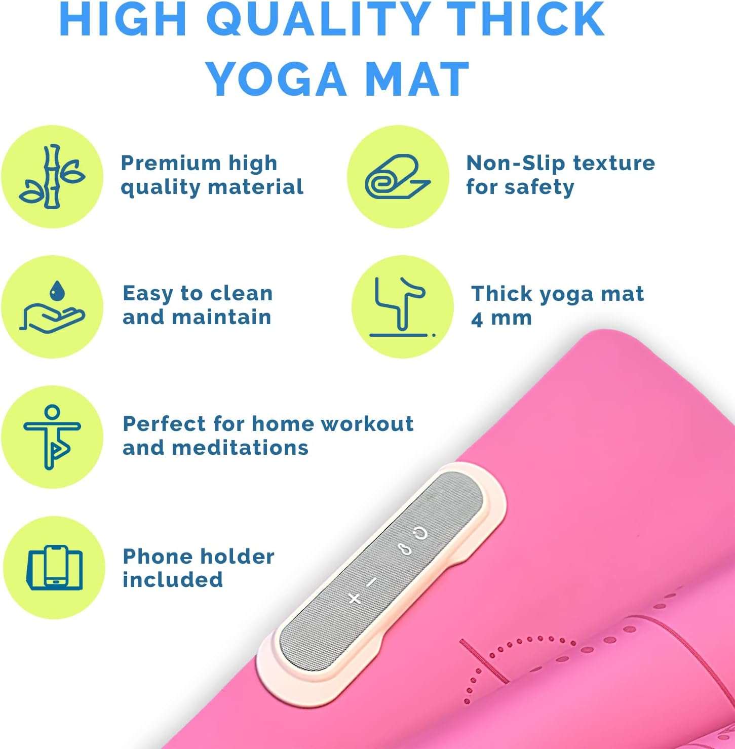 COOLU Innovative Yoga Mat For Home Workout And Outdoor Exercises - Non-Slip Thick Yoga Mat for Fitness, Pilates, Stretching - Eco Friendly Pink Yoga Mat For Working Out for Women and Men - Hatke