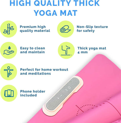 COOLU Innovative Yoga Mat For Home Workout And Outdoor Exercises - Non-Slip Thick Yoga Mat for Fitness, Pilates, Stretching - Eco Friendly Pink Yoga Mat For Working Out for Women and Men - Hatke