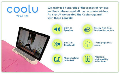 COOLU Innovative Yoga Mat For Home Workout And Outdoor Exercises - Non-Slip Thick Yoga Mat for Fitness, Pilates, Stretching - Eco Friendly Pink Yoga Mat For Working Out for Women and Men - Hatke