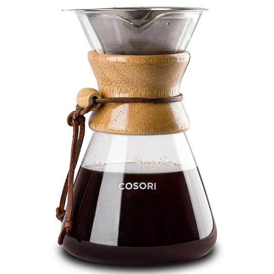 COSORI Pour Over Coffee Maker, 8 Cup Glass Coffee Pot&Coffee Brewer with Stainless Steel Filter, High Heat Resistance Decanter, Measuring Scoop Included, 34 Ounce - Hatke