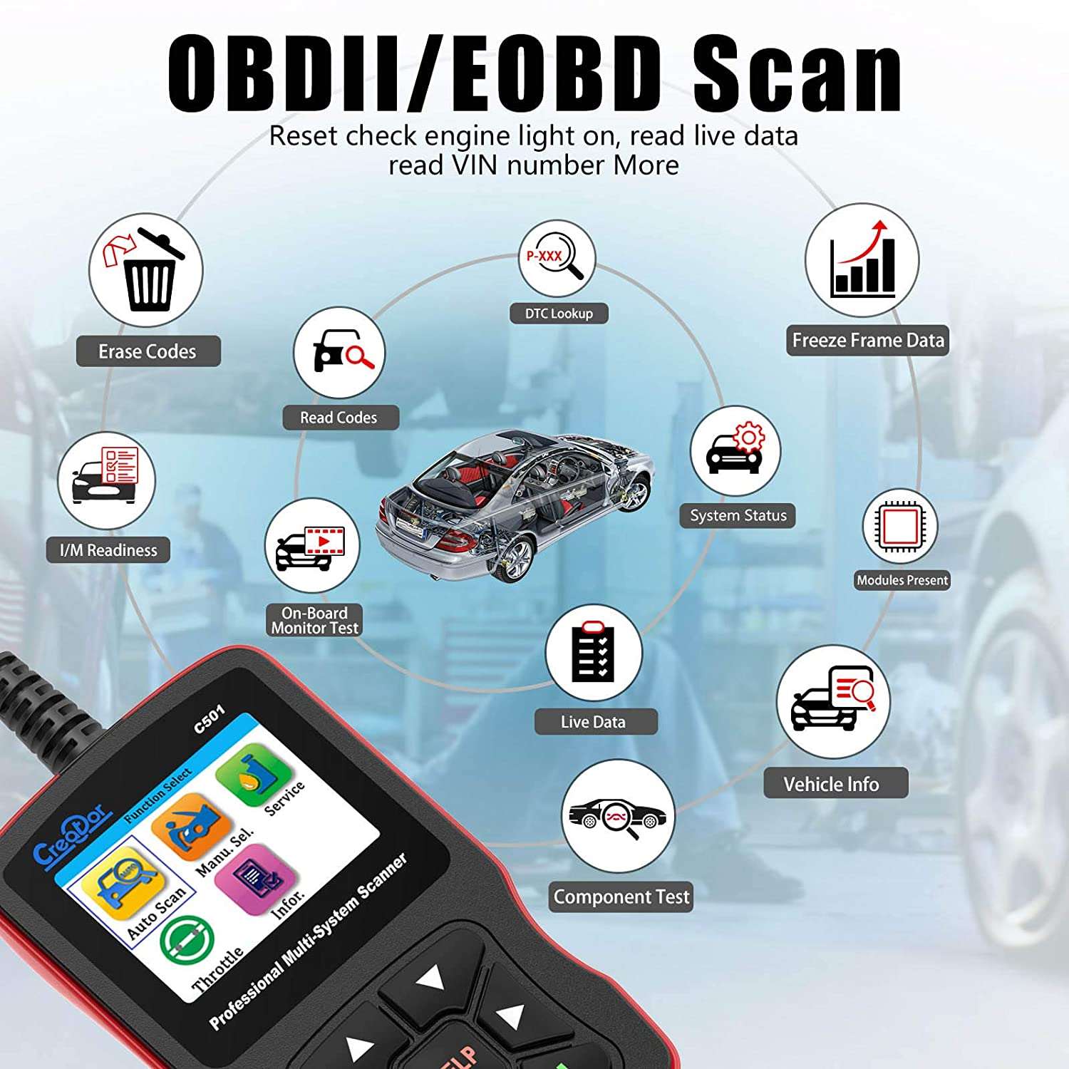 Creator C501 Code Reader C501 V7.7 Scan Tool Multi-System Scanner for BMW & OBDII/EOBD Support Multi-Language Diagnostic Scan Tool - Hatke