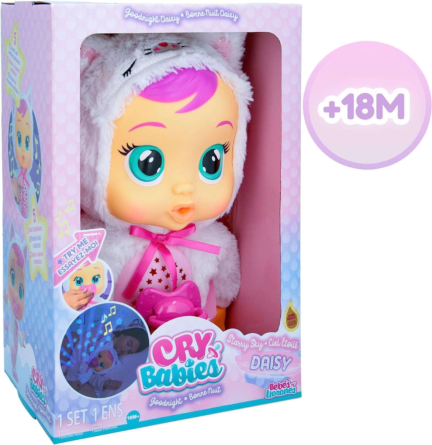 Cry Babies Goodnight Dreamy - Sleepy Time Baby Doll with LED Lights, for  Girls and Boys Ages 18M and up