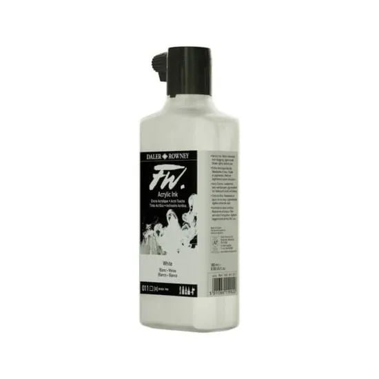 Daler Rowney FW Ink - 180ml - White -Versatile Acrylic Drawing Ink for Artists and Students Permanent Calligraphy Ink - Archival Ink for Illustrating and More - Hatke