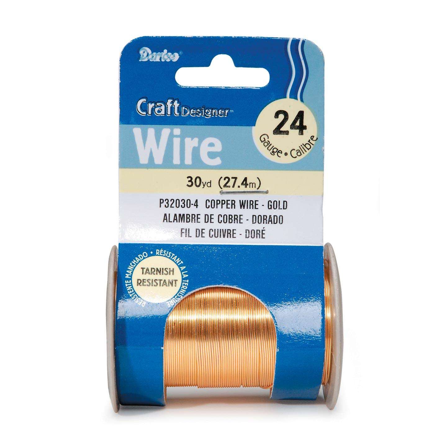 Darice 24 Gauge Caliber Craft Designer Wire 30 yd (27.4 m) - Gold - for crafting projects, beading, jewelry, ornaments, ming trees, wire sculptures, and more! - Hatke
