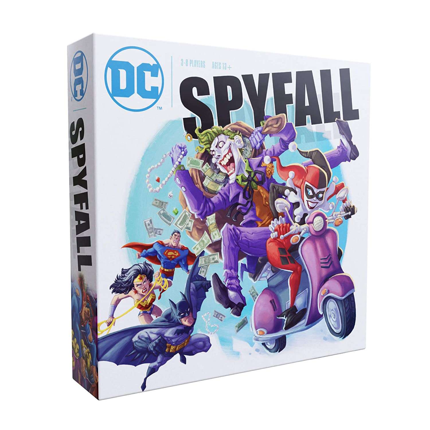 DC Spyfall - The Perfect Party Game - Find The Joker Before Time Runs Out - For 3 to 8 Players - Board Games for Teens and Adults - Featuring Batman, Superman, Wonder Woman, and More - Ages 13+ - Hatke