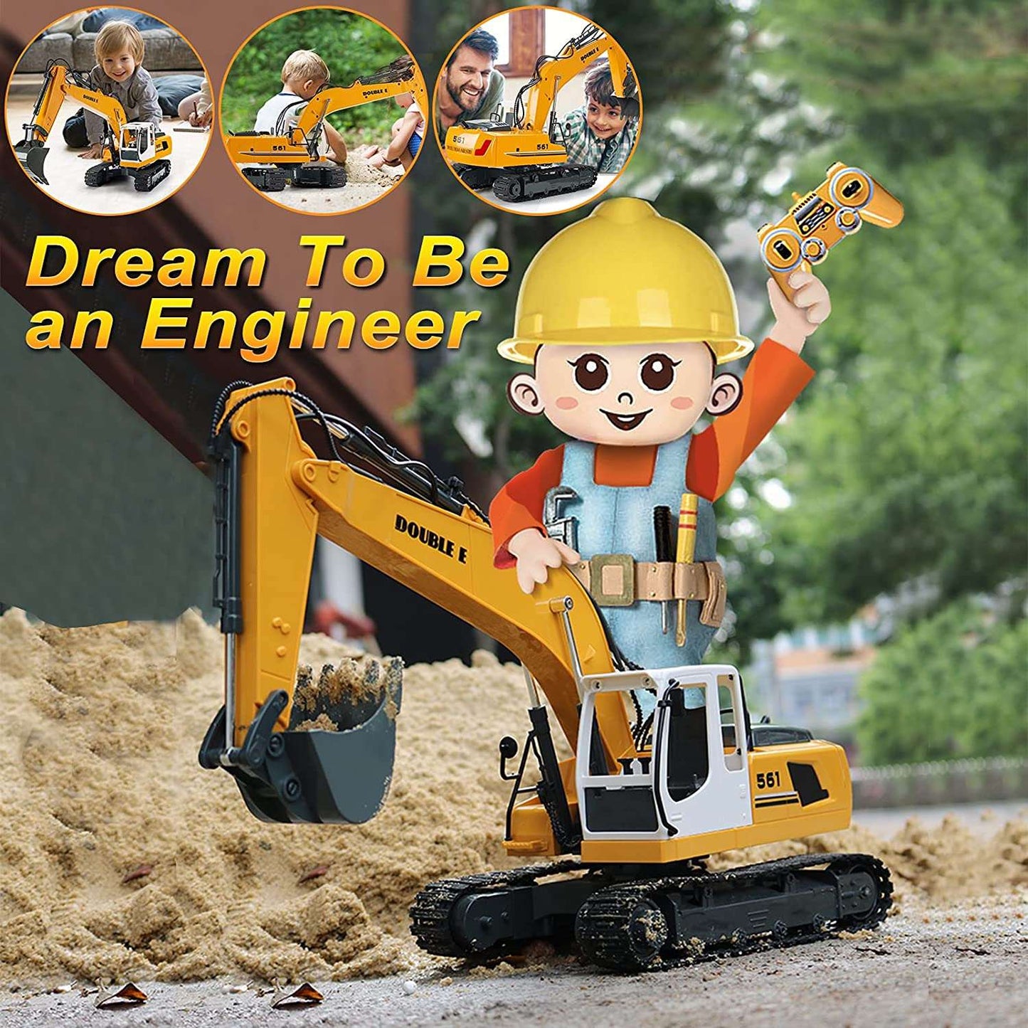 Double E 17 Channel Full Functional RC Excavator Metal Shovel Remote Control Construction Tractor with 2 Bonus Drill and Grasp - Hatke