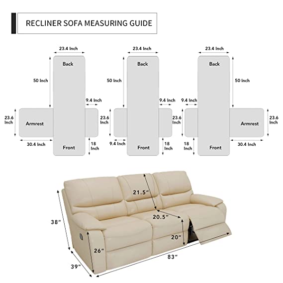 Easy-Going Anti Slip Split Sofa Cover for 3 Seat Recliner Each - Light Gray - Hatke