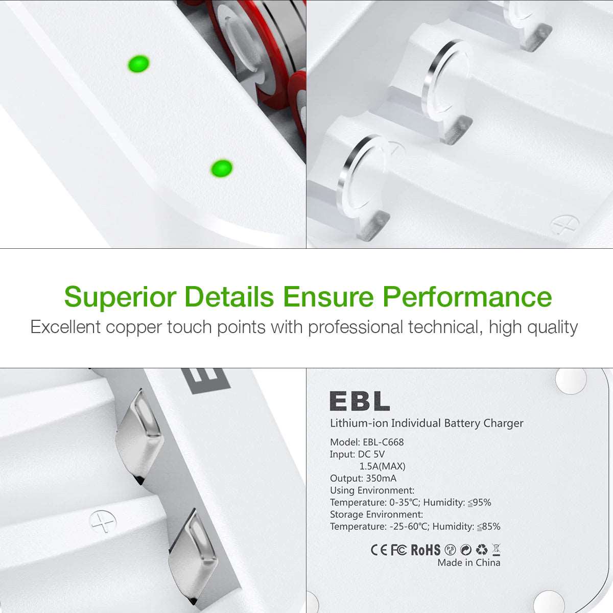 EBL LN-6668 C668 4-Bay Individual Battery Charger for RCR123A CR123A 16340 RCR2 CR2 15270 - Hatke