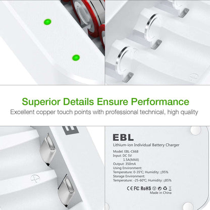 EBL LN-6668 C668 4-Bay Individual Battery Charger for RCR123A CR123A 16340 RCR2 CR2 15270 - Hatke