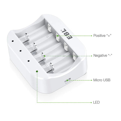 EBL LN-6668 C668 4-Bay Individual Battery Charger for RCR123A CR123A 16340 RCR2 CR2 15270 - Hatke