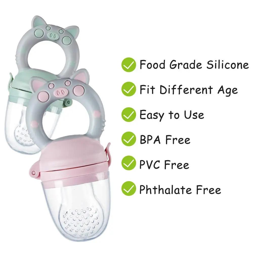 Eco inspired Baby Teething Feeder - Baby Food Feeder & Teething Fruit Pacifier for Teething Baby with Different Size of Silicone Pouch and Dust-Proof Caps 3 Pack - Hatke