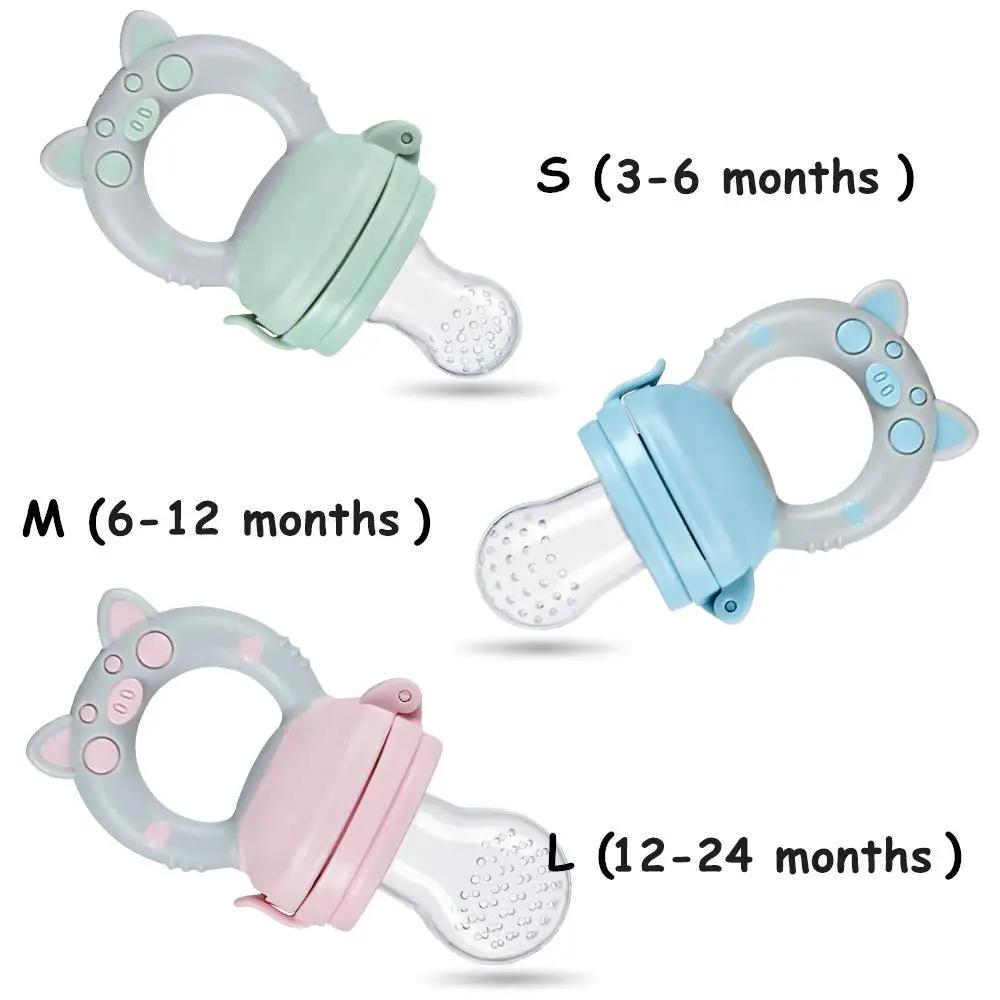 Eco inspired Baby Teething Feeder - Baby Food Feeder & Teething Fruit Pacifier for Teething Baby with Different Size of Silicone Pouch and Dust-Proof Caps 3 Pack - Hatke