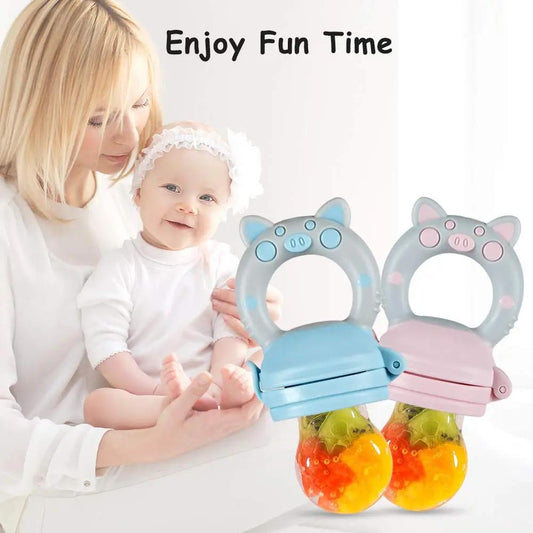 Eco inspired Baby Teething Feeder - Baby Food Feeder & Teething Fruit Pacifier for Teething Baby with Different Size of Silicone Pouch and Dust-Proof Caps 3 Pack - Hatke