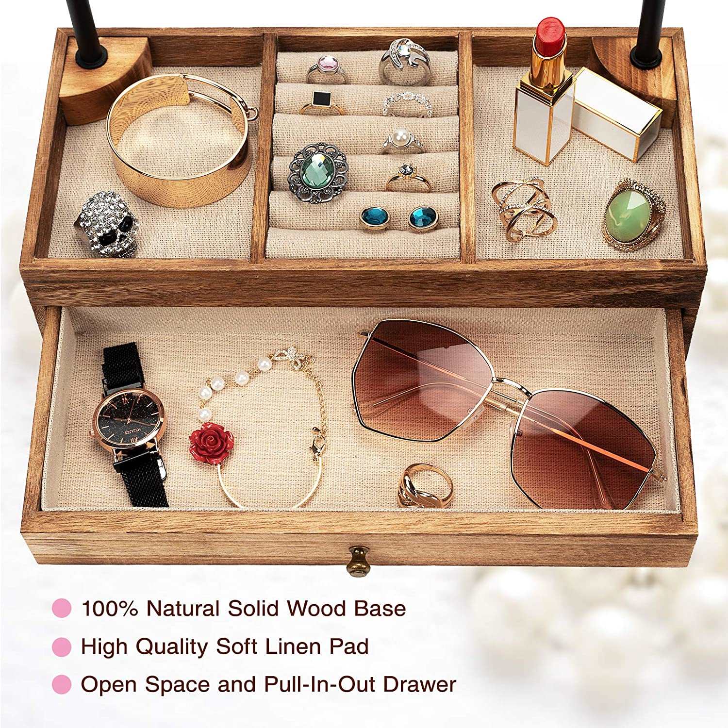 Jewelry Box for Women Girls, 2 Layers Jewelry Organizer Container with  Lock, PU Leather Storage Case with Removable Tray, Jewelry Display Holder  for Necklaces Earrings Bracelets Rings Watches - White - Walmart.com