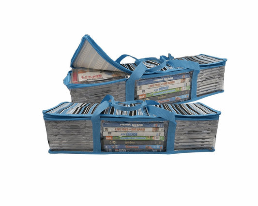 Evelots CD/DVD Storage Bag-2 in 1-Hold 24 CDs/8 DVDs Each Bag-Blue Stripe-Set of 2 - Hatke