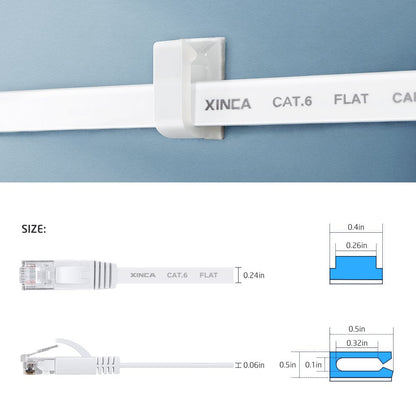 Flat Cat 6 Ethernet Network Cable 25 Feet  White Thin with Sticky Cable Clips & Rj45 Connectors - Hatke