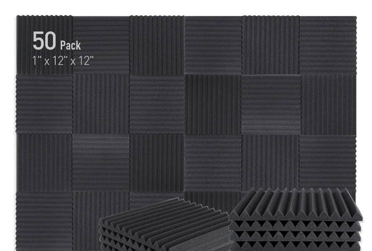 Focusound 50 Packs Acoustic Foam Panels Soundproof Studio Foam for Walls Sound Absorbing Panels Sound Insulation Panels Wedge for Home Studio Ceiling, 1" X 12" X 12", Black - Hatke