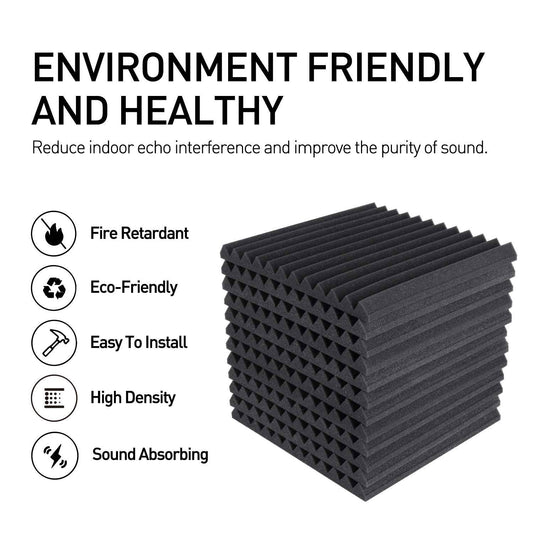 Focusound 50 Packs Acoustic Foam Panels Soundproof Studio Foam for Walls Sound Absorbing Panels Sound Insulation Panels Wedge for Home Studio Ceiling, 1" X 12" X 12", Black - Hatke