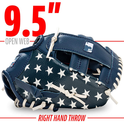 Franklin Sports Tee Ball Glove, Right Handed Youth Fielding Glove, MLB® Synthetic Leather Baseball Glove, Ready To Play Glove (RTP), 9.5 In. Right Hand Throw, MLB® USA with Ball - Hatke