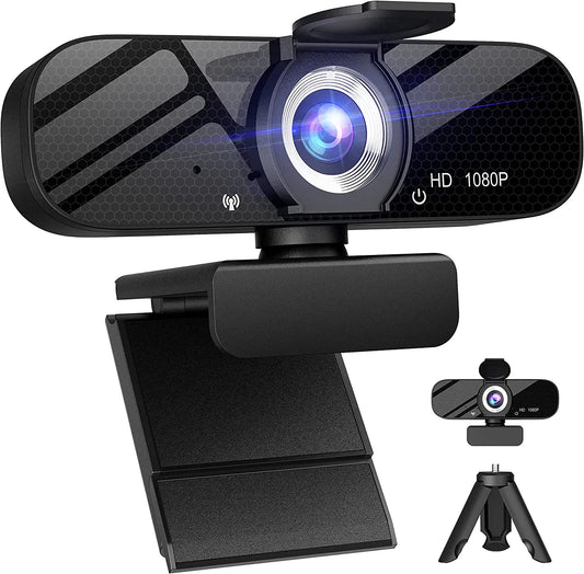 Full HD Webcam with Built-in Microphone and Rotatable Tripod, 1080P Video and Wide Angle Camera, Privacy Cover, for Desktop PC or Laptop Computer, Great for Calls, Video Conferencing, Live Streaming - Hatke