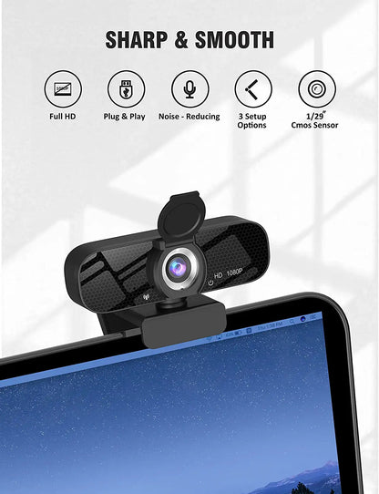 Full HD Webcam with Built-in Microphone and Rotatable Tripod, 1080P Video and Wide Angle Camera, Privacy Cover, for Desktop PC or Laptop Computer, Great for Calls, Video Conferencing, Live Streaming - Hatke