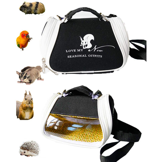 Gatycallaty Small Pet Carrier Bag Animal Outgoing Bag with Shoulder Strap Portable Travel Handbag Backpack for Hedgehog Hamster Mouse Rat Sugar Glider Squirrel Chinchilla Rabbit (Large, Black) - Hatke