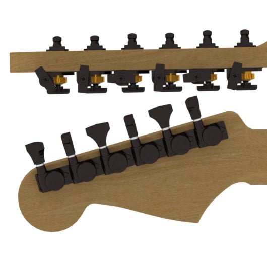 Guitar Tuner Upgrade Kit for 6 Inline Headstocks (10mm Post Hole) 6K1GL0B-STAG (Black) by Hipshot - Hatke