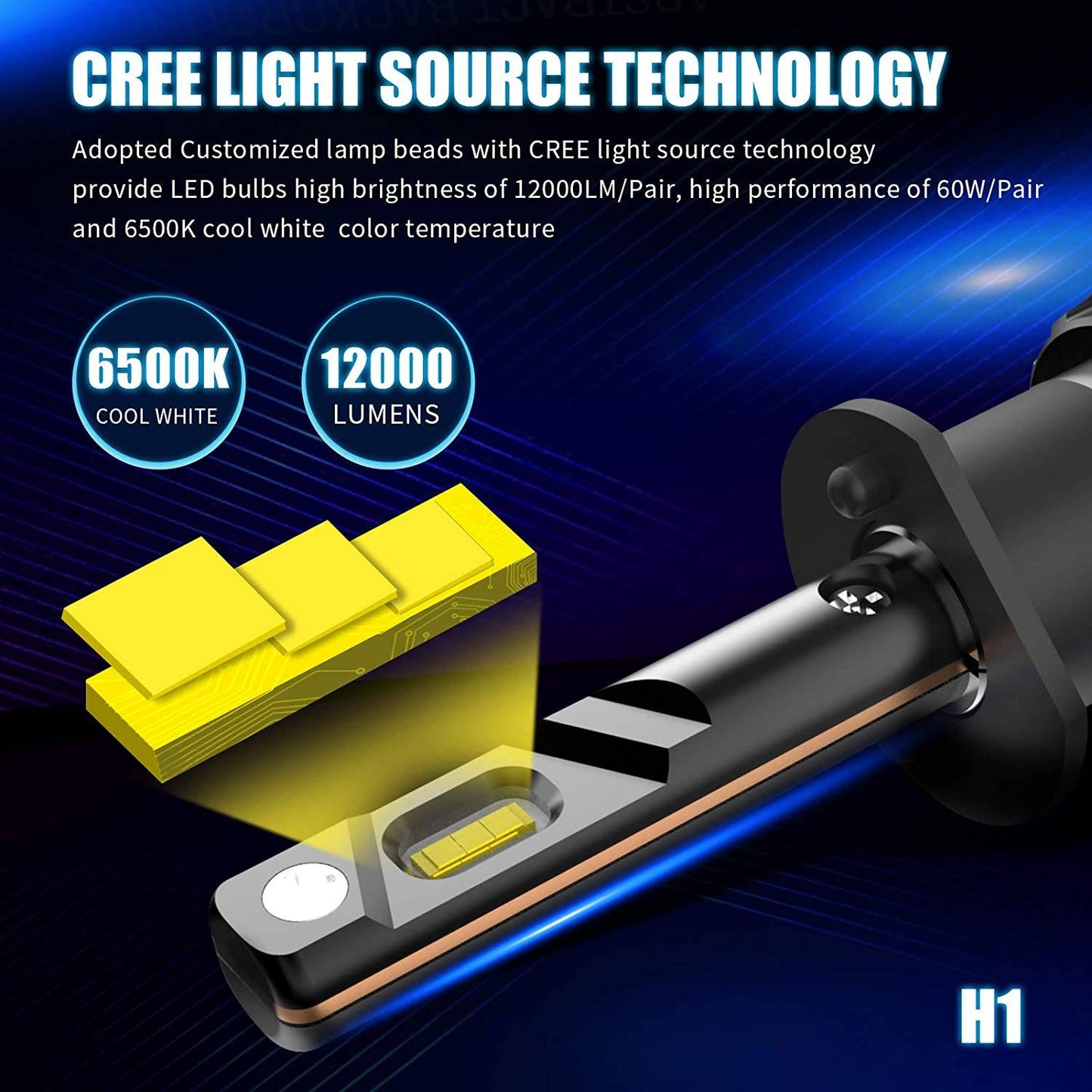 H1 LED Headlight bulbs 6500K Xenon White 12000LM H1 LED Bulb Conversion Kit Adjustable Beam (Pack of 2) - Hatke