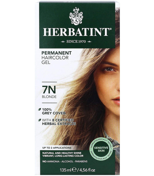 Herbatint Gluten Free Permanent Haircolor Gel 7N Blonde - Natural and Helathy Shine Vibrant, Long-Lasting Color - Hatke