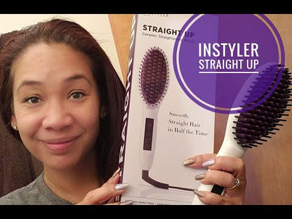 InStyler Straight Up Ceramic Straightening Brush - Detangling Hair Brush Straightener with Powerful Ceramic Heated Plates for Smooth, Frizz-Free Hair - For Thick, Curly & Wavy Hair Types